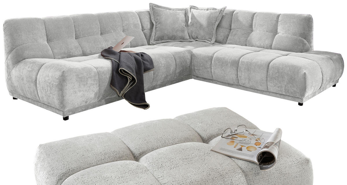 ECKSOFA Chenille Silberfarben  - Silberfarben/Schwarz, Modern, Kunststoff/Textil (284/250cm) - Livetastic
