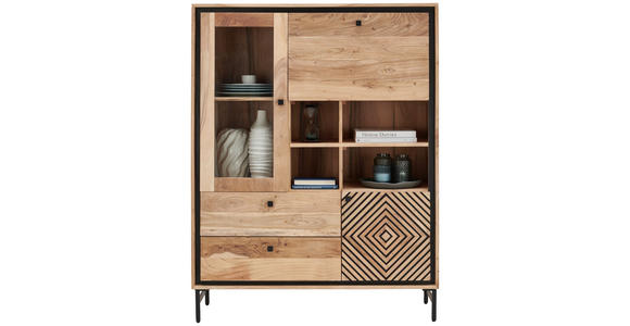 HIGHBOARD 115/148/42 cm  - Schwarz/Akaziefarben, Design, Glas/Holz (115/148/42cm) - Ambia Home