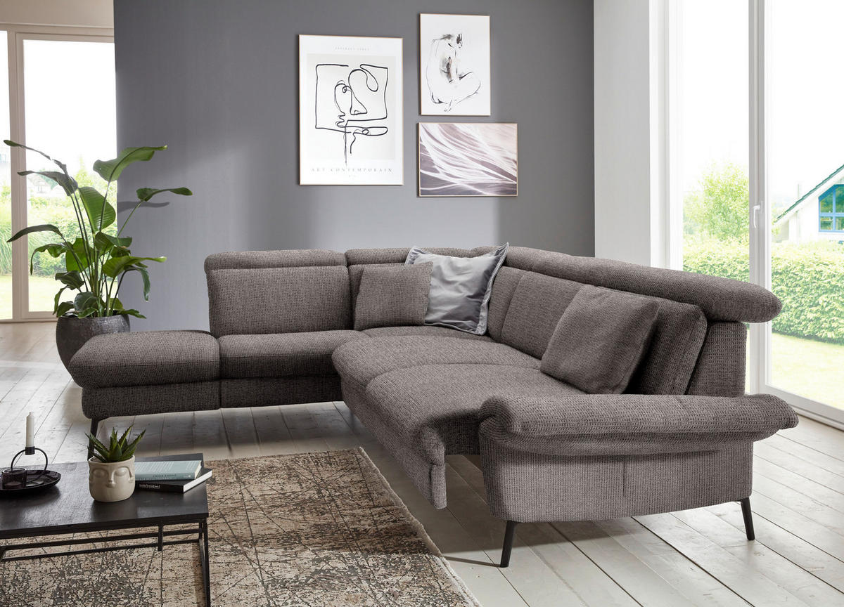 ECKSOFA in Struktur Dunkelgrau  - Dunkelgrau/Schwarz, Modern, Textil/Metall (235/275cm) - Cantus