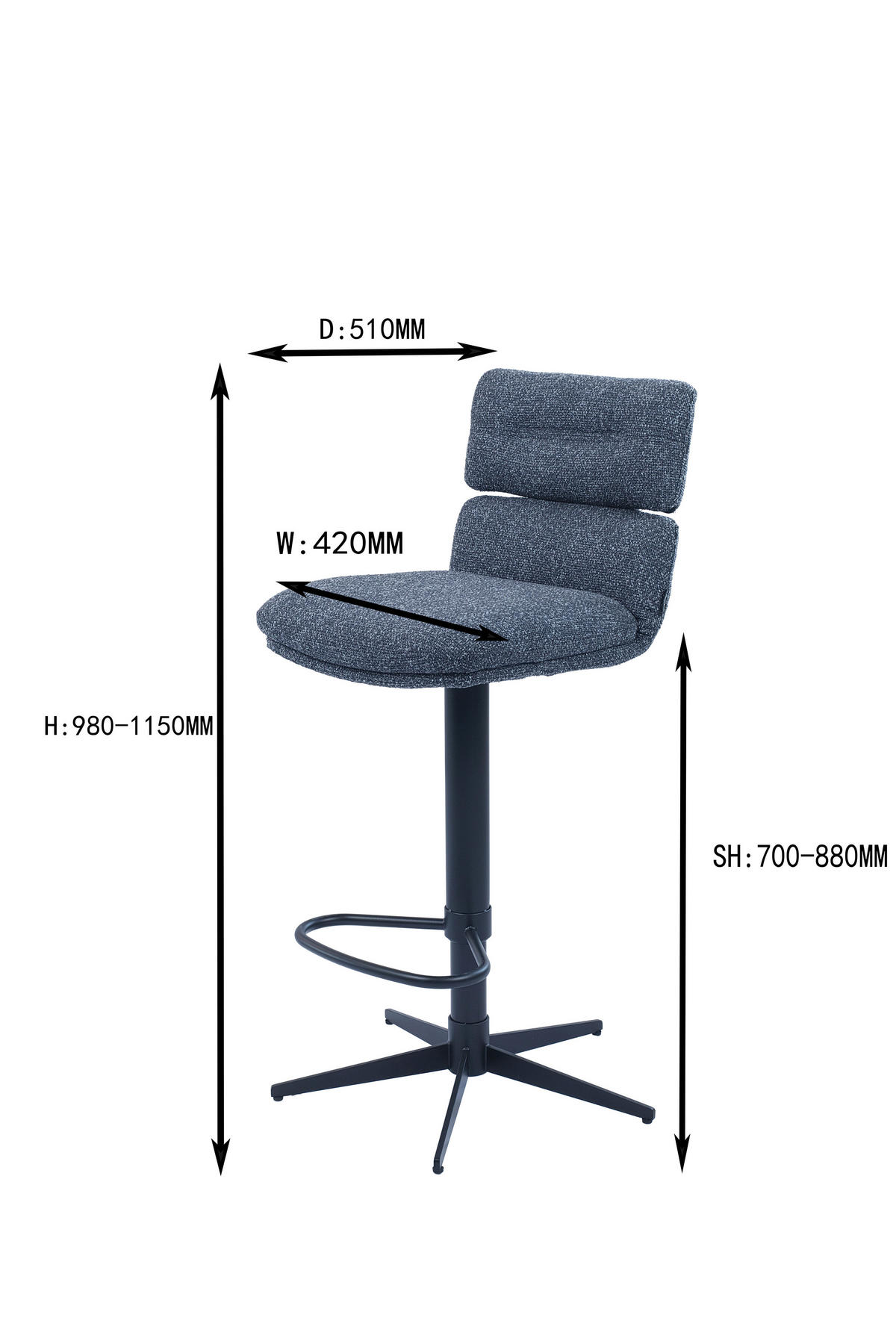 BARHOCKER Webstoff Schwarz, Dunkelgrau Eisen Lederauswahl, Stoffauswahl, Wippfunktion, Sitzfläche 360° drehbar  - Dunkelgrau/Schwarz, Design, Textil/Metall (42/99-117/50cm) - Dieter Knoll