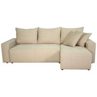 ECKSOFA inkl. Funktion Beige Cord Zierkissen, Bettkasten, Schlaffunktion  - Beige/Schwarz, Design, Kunststoff/Textil (248/146cm) - Xora