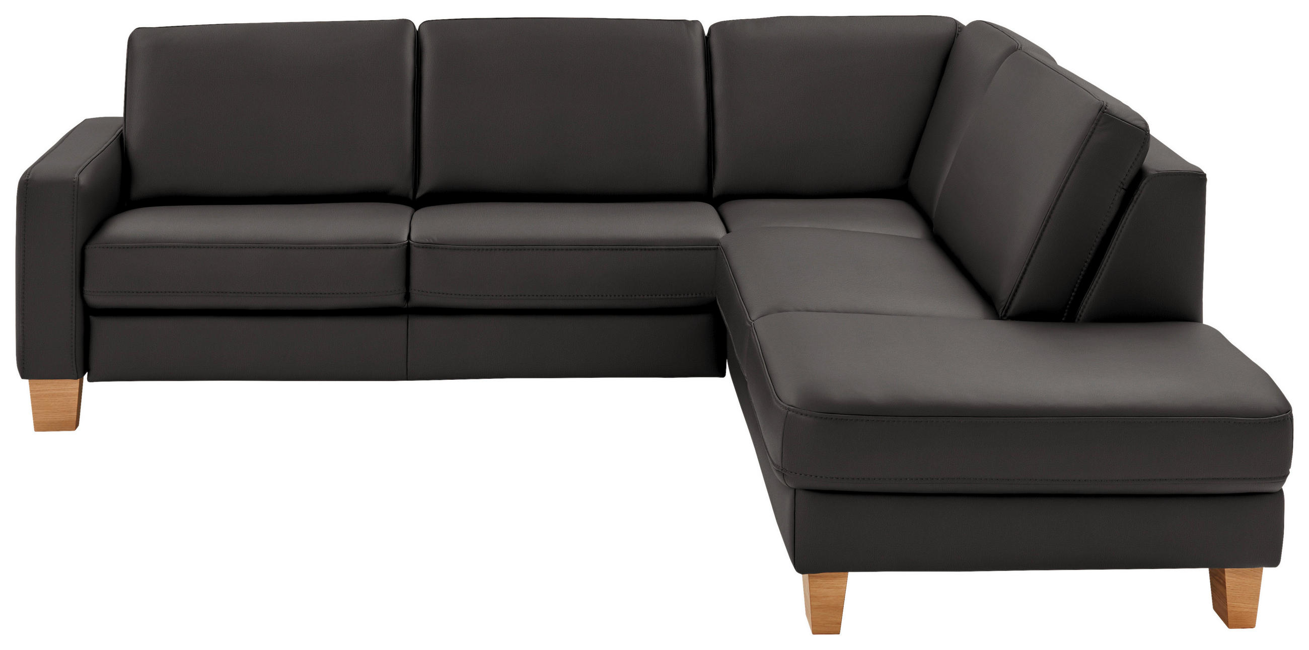 ECKSOFA in Echtleder Dunkelgrau  - Eiche Bianco/Dunkelgrau, Konventionell, Leder/Holz (257/235cm) - Valdera