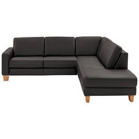 ECKSOFA in Echtleder Dunkelgrau  - Eiche Bianco/Dunkelgrau, Konventionell, Leder/Holz (257/235cm) - Valdera