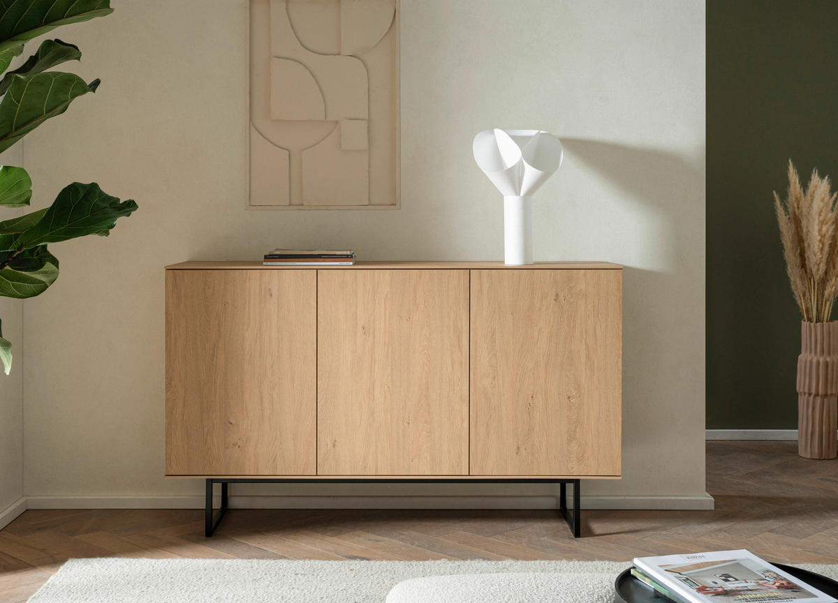 SIDEBOARD  in 150/90/40 cm  - Eichefarben/Schwarz, Design, Holzwerkstoff/Metall (150/90/40cm) - Modante