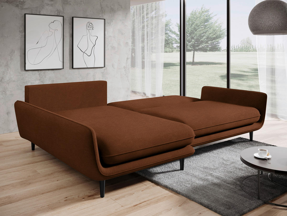 ECKSOFA in Velours Braun  - Schwarz/Braun, Design, Holz/Textil (167/260cm) - Welnova