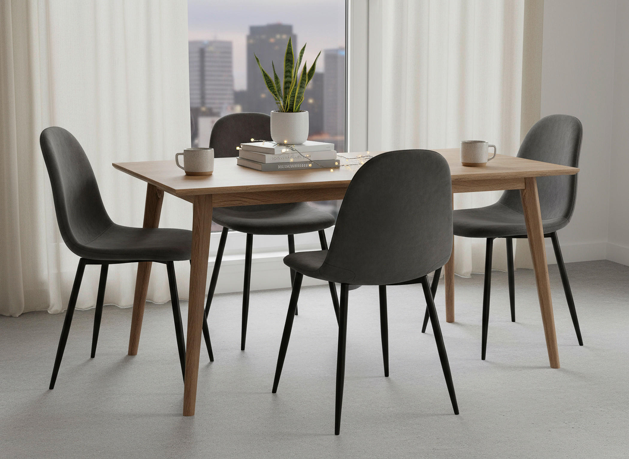 STUHL-SET 2 Stück  in Stahl Velours Metall, Textil  - Anthrazit/Schwarz, Design, Textil/Metall (44/87/51cm) - MID.YOU