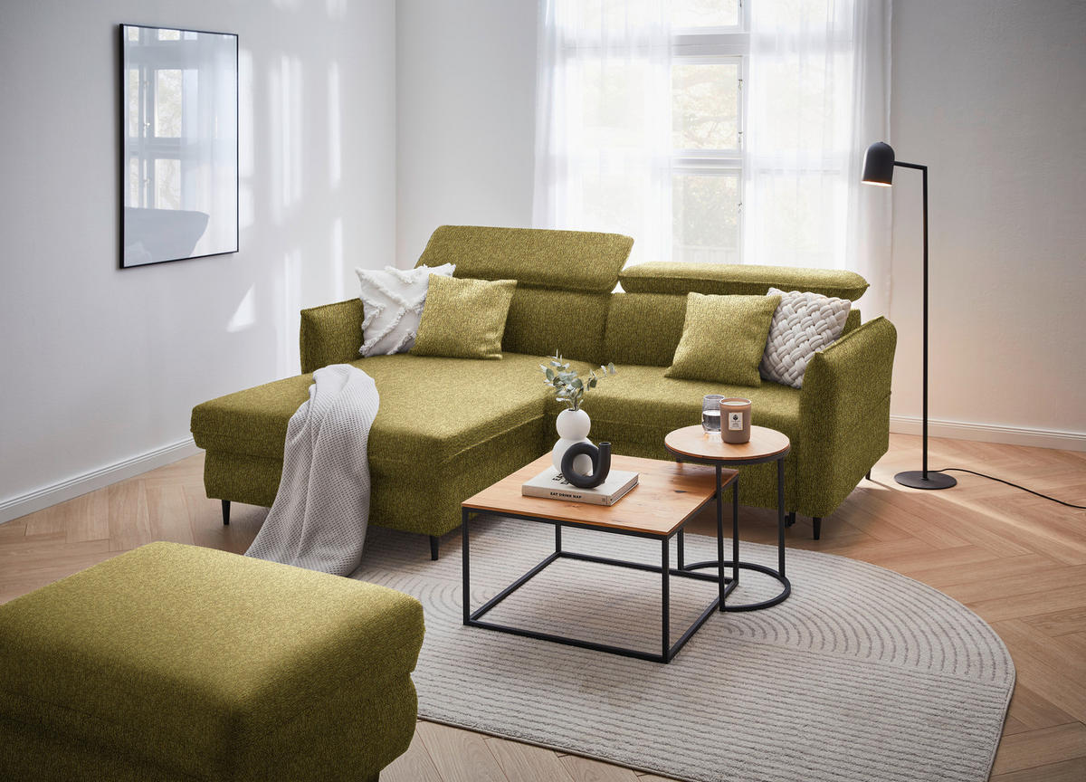 ECKSOFA in Struktur Currygelb  - Currygelb/Schwarz, Design, Holz/Textil (185/232cm) - Stylife