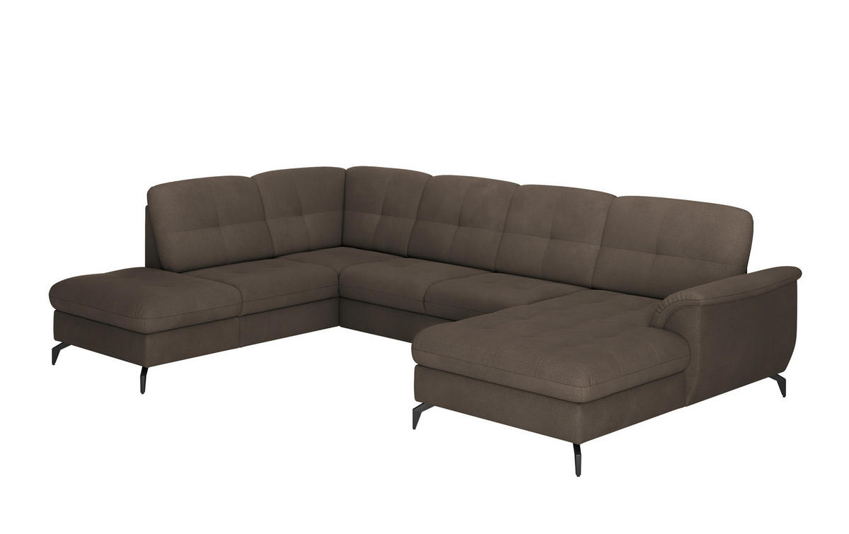 WOHNLANDSCHAFT Dunkelbraun Flachgewebe  - Dunkelbraun/Schwarz, MODERN, Textil/Metall (212/319/164cm) - Sit & More