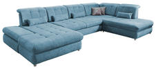 WOHNLANDSCHAFT Blau Mikrofaser  - Blau/Chromfarben, KONVENTIONELL, Kunststoff/Textil (186/387/237cm) - Livetastic