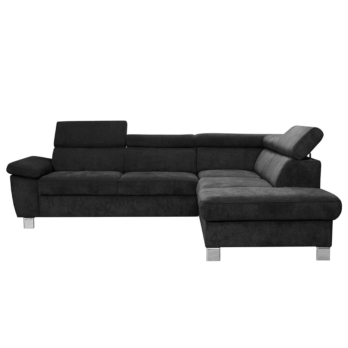 ECKSOFA Schwarz Mikrofaser  - Chromfarben/Schwarz, Design, Textil/Metall (248/208cm) - Livetastic