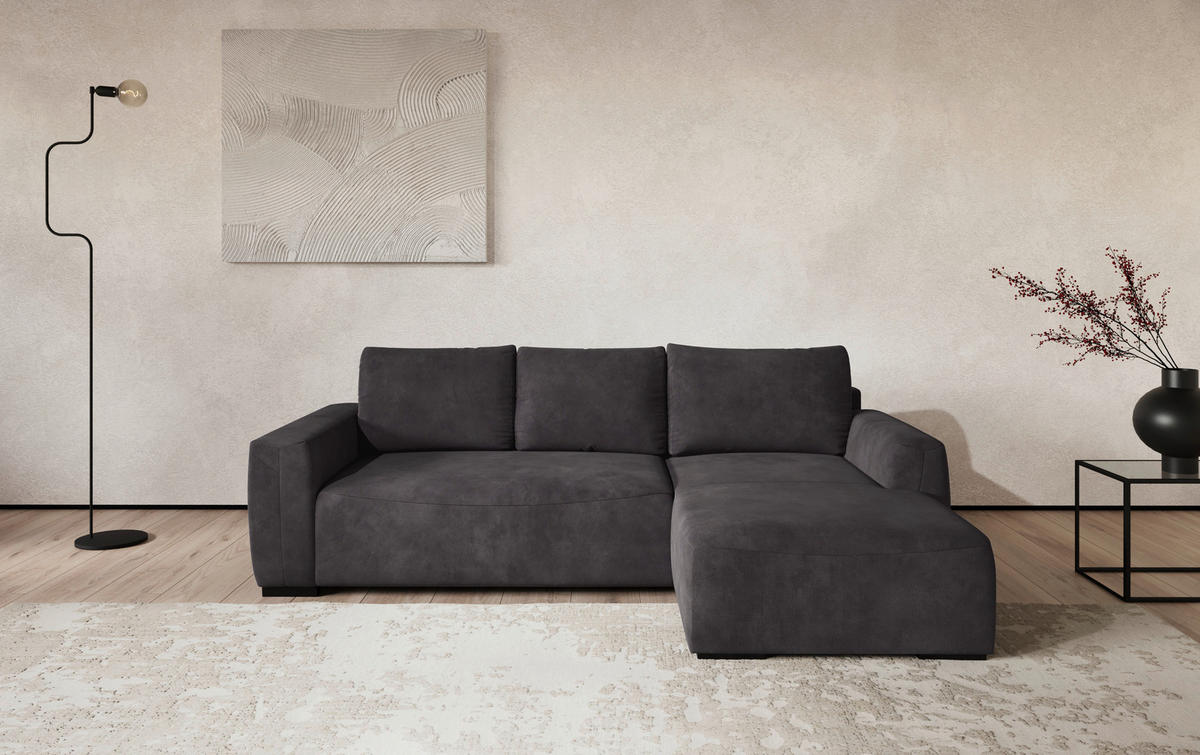 ECKSOFA  in Mikrofaser Schwarz  - Schwarz, Trend, Kunststoff/Textil (252/170cm) - MID.YOU