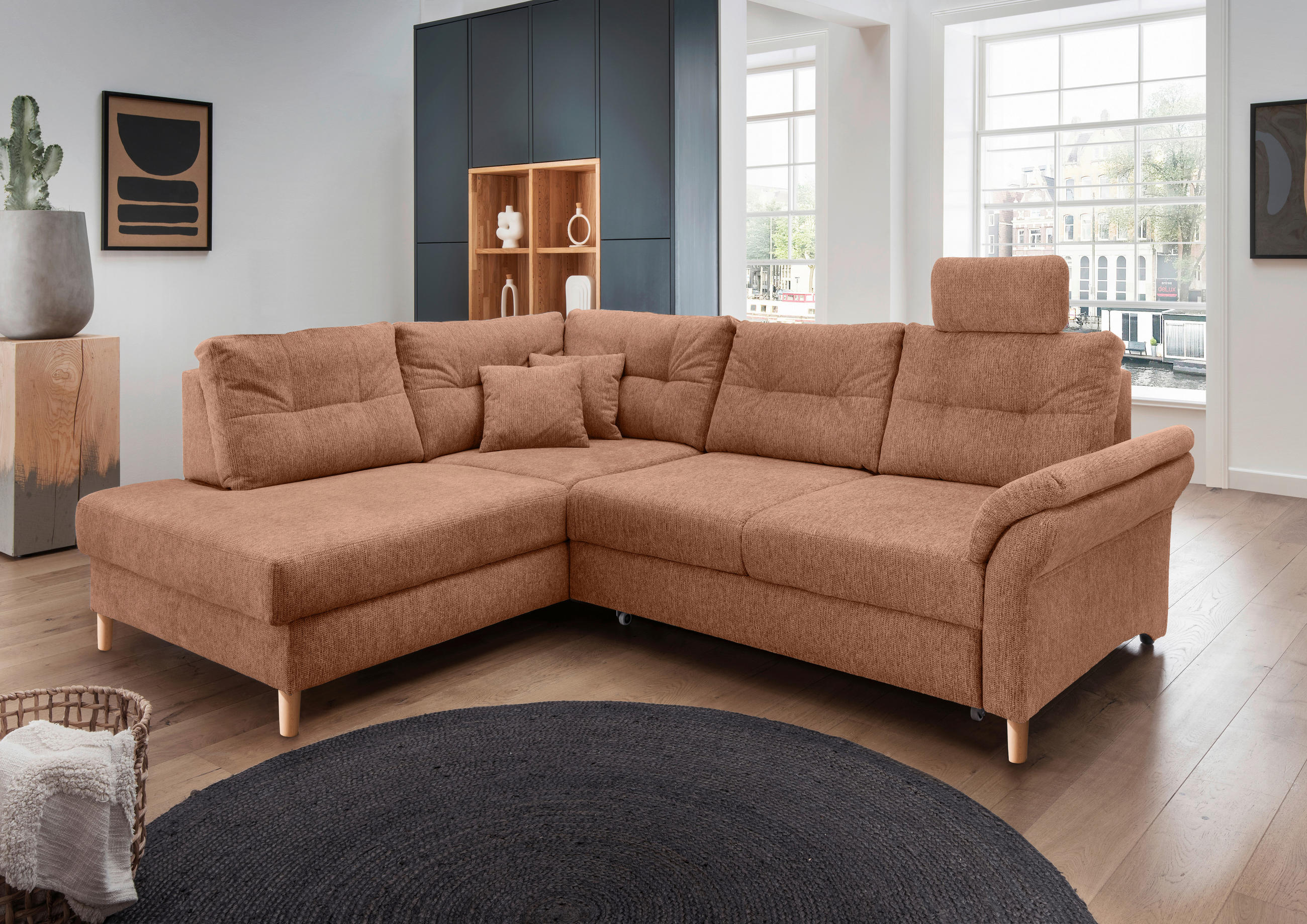 ECKSOFA Koralle Chenille  - Koralle/Naturfarben, MODERN, Holz/Textil (206/264cm) - Livetastic
