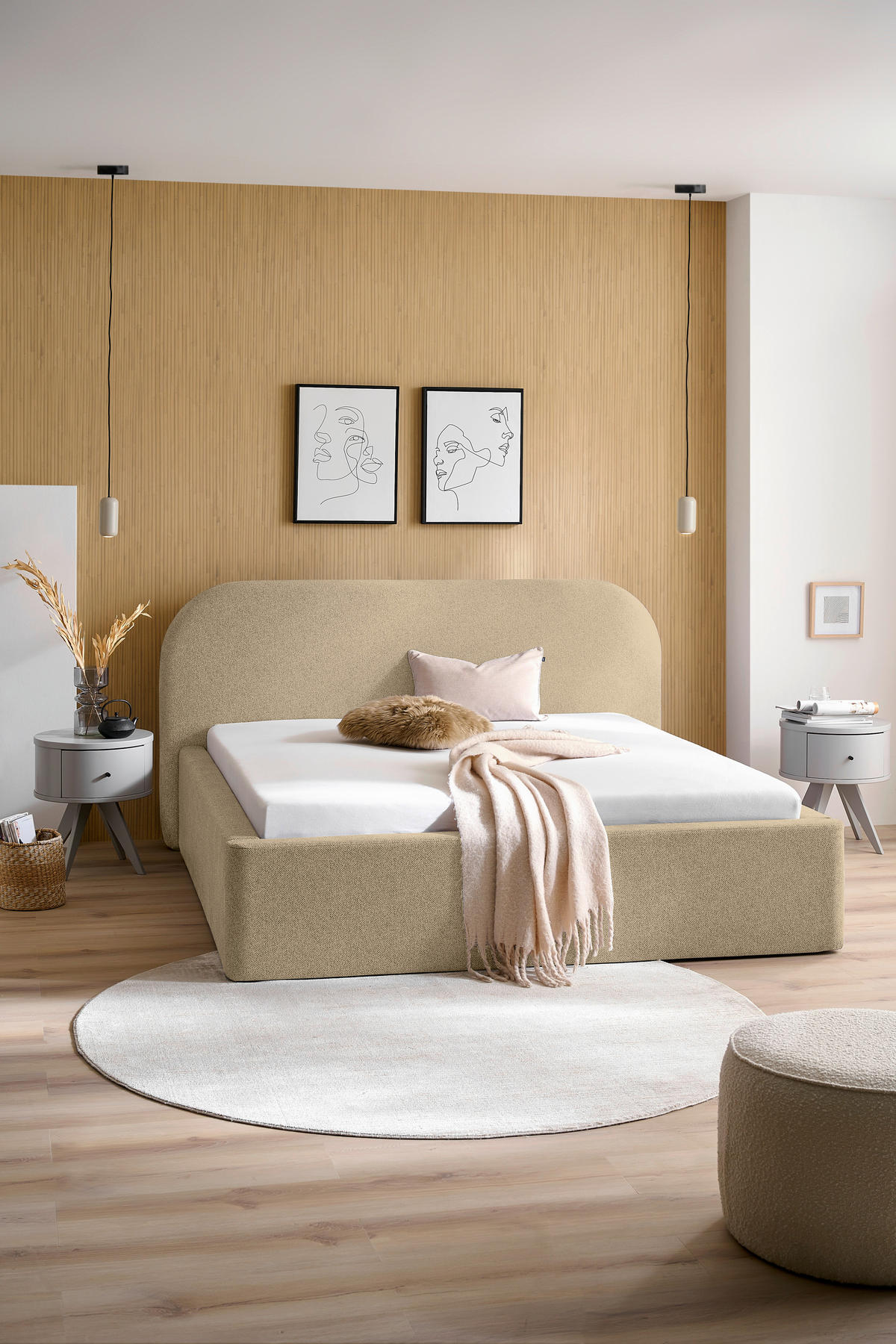 POLSTERBETT Bettkasten, Lattenroste 160/200 cm  in Greige  - Greige/Schwarz, Design, Holz/Textil (160/200cm) - Boxxx