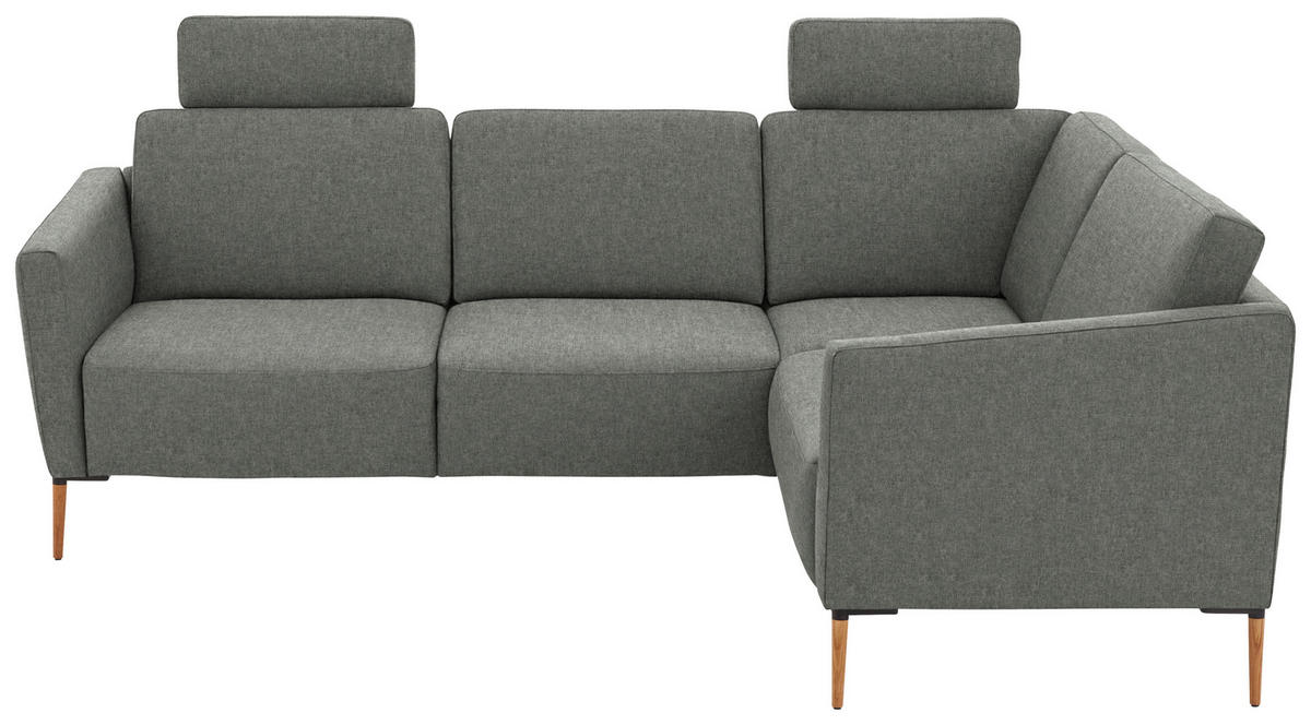 ECKSOFA Flachgewebe Graugrün  - Eichefarben/Graugrün, Design, Holz/Textil (238/186cm) - Valnatura
