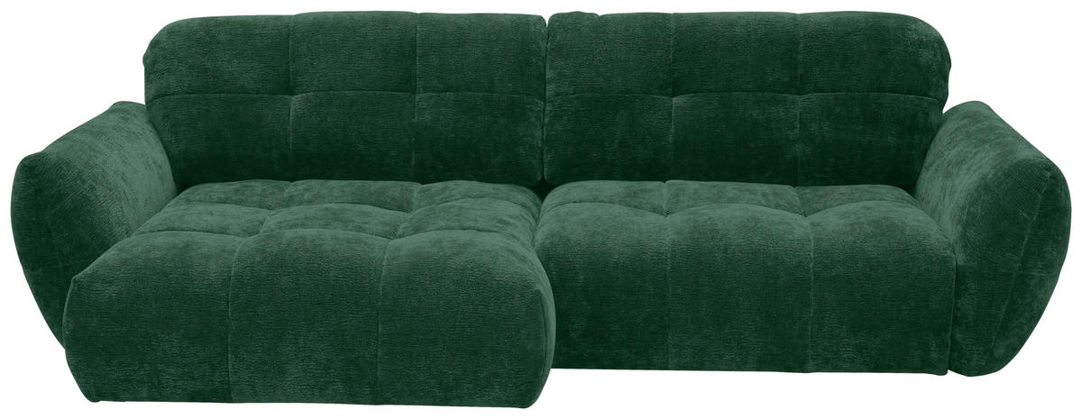 ECKSOFA NIVO Dunkelgrün Chenille Rücken echt  - Dunkelgrün/Schwarz, MODERN, Kunststoff/Textil (175/312cm) - Livetastic