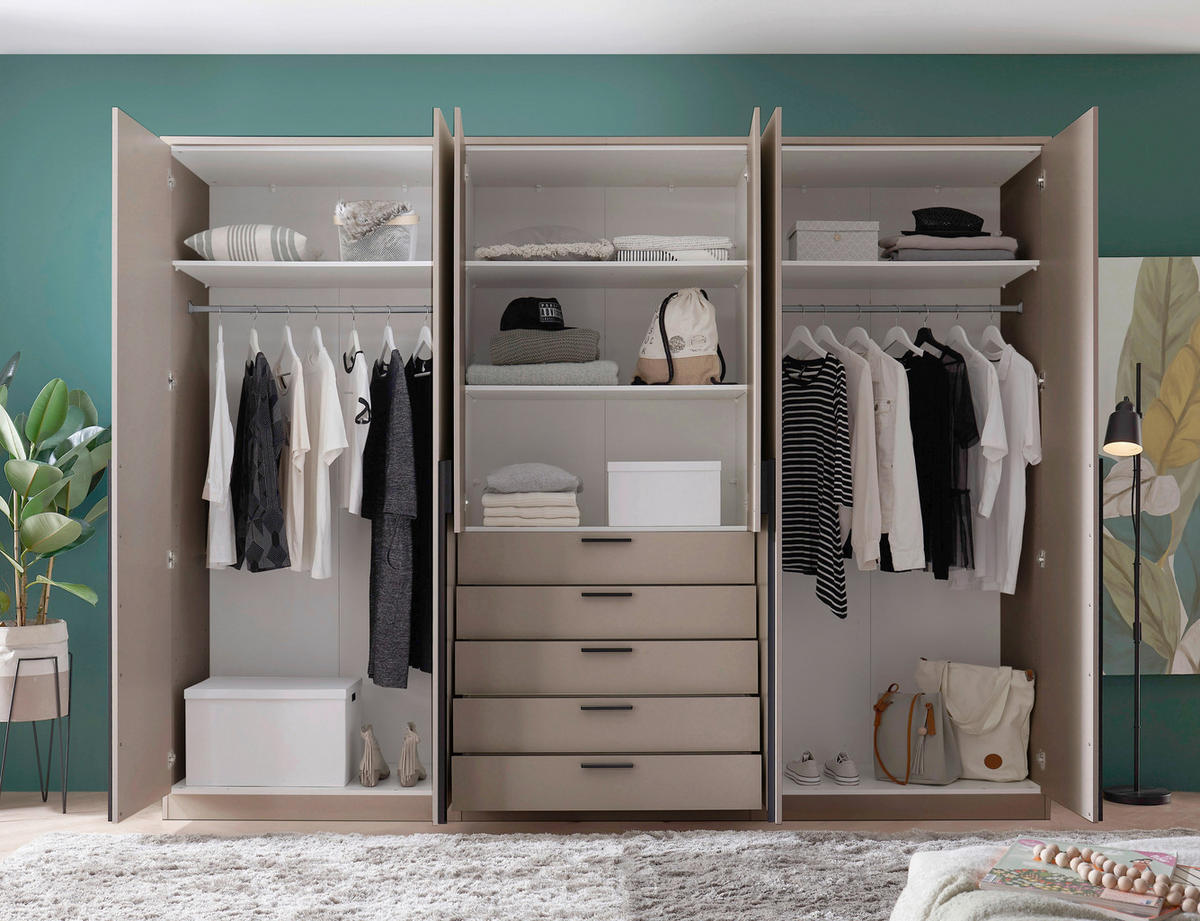 KLEIDERSCHRANK 270/210/52 cm,  in Kaschmir, 6-türig  - Kaschmir/Alufarben, KONVENTIONELL, Holzwerkstoff/Kunststoff (270/210/52cm) - Livetastic