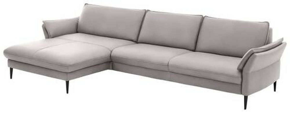 ECKSOFA in Echtleder Hellgrau  - Hellgrau/Schwarz, Design, Leder/Metall (172/334cm) - Valdera