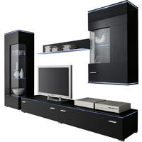 WOHNWAND  in Schwarz  230/148/42 cm  - Silberfarben/Schwarz, Design, Glas/Holzwerkstoff (230/148/42cm) - Livetastic