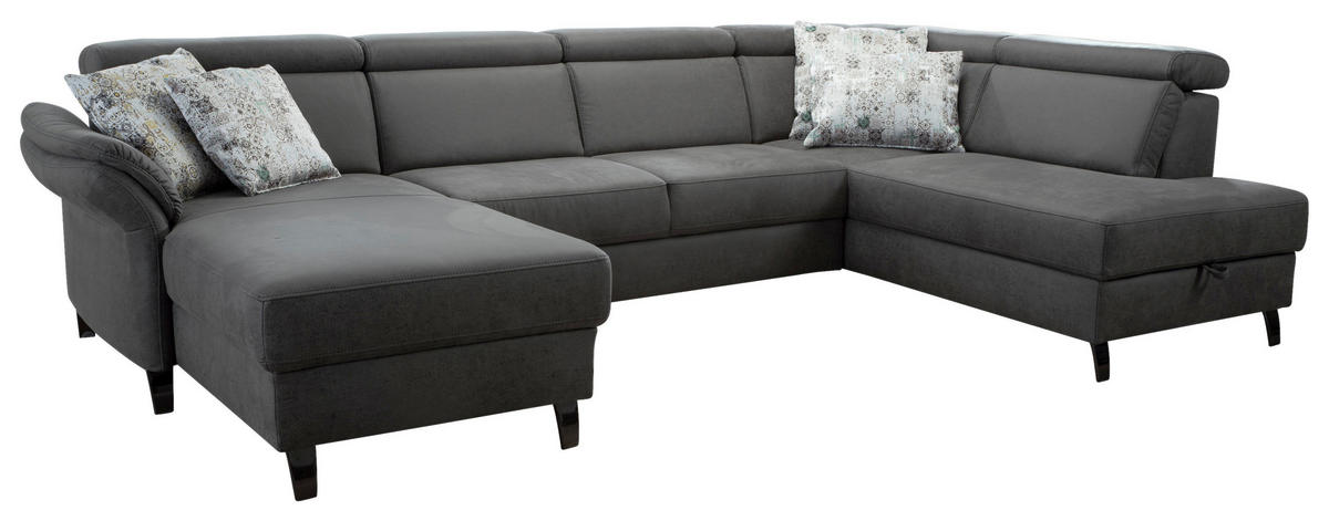 WOHNLANDSCHAFT Anthrazit Mikrofaser  - Anthrazit/Schwarz, KONVENTIONELL, Textil/Metall (165/317/193cm) - Sit & More