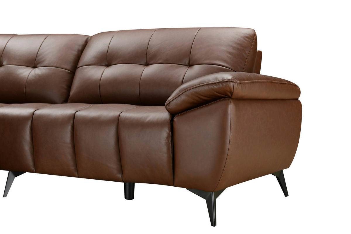 ECKSOFA Braun Echtleder Lederlook  - Schwarz/Braun, Design, Leder/Textil (266/86/120cm) - MID.YOU