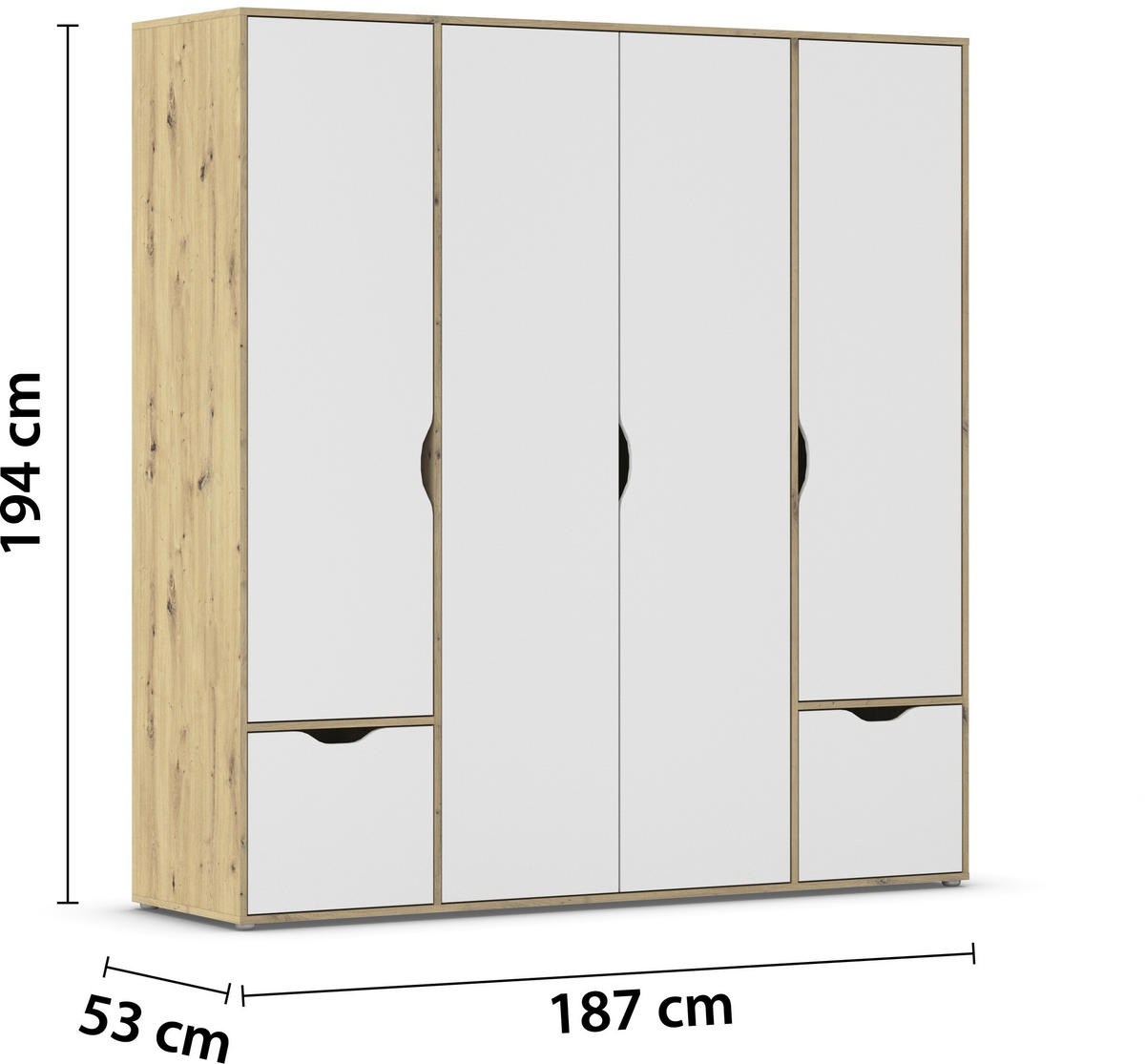 DREHTÜRENSCHRANK in Weiss, Eiche Artisan  - Weiss/Eiche Artisan, Basics, Holzwerkstoff (187/194/53cm) - Boxxx