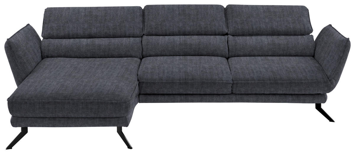 ECKSOFA Valdera in Velours Grau  153/283 cm  - Schwarz/Grau, Design, Textil/Metall (153/283cm) - Valdera
