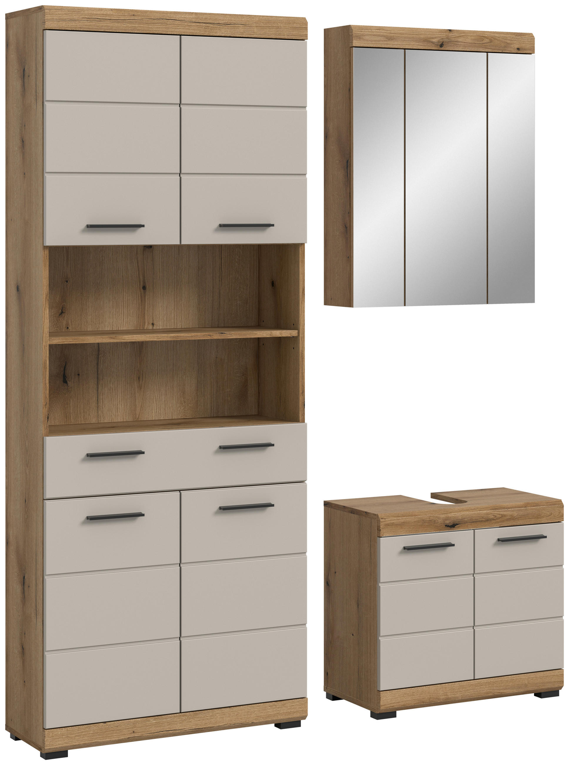 BADEZIMMER 3-teilig  in 134 cm  - Kaschmir/Schwarz, MODERN, Glas/Holzwerkstoff (134cm) - MID.YOU