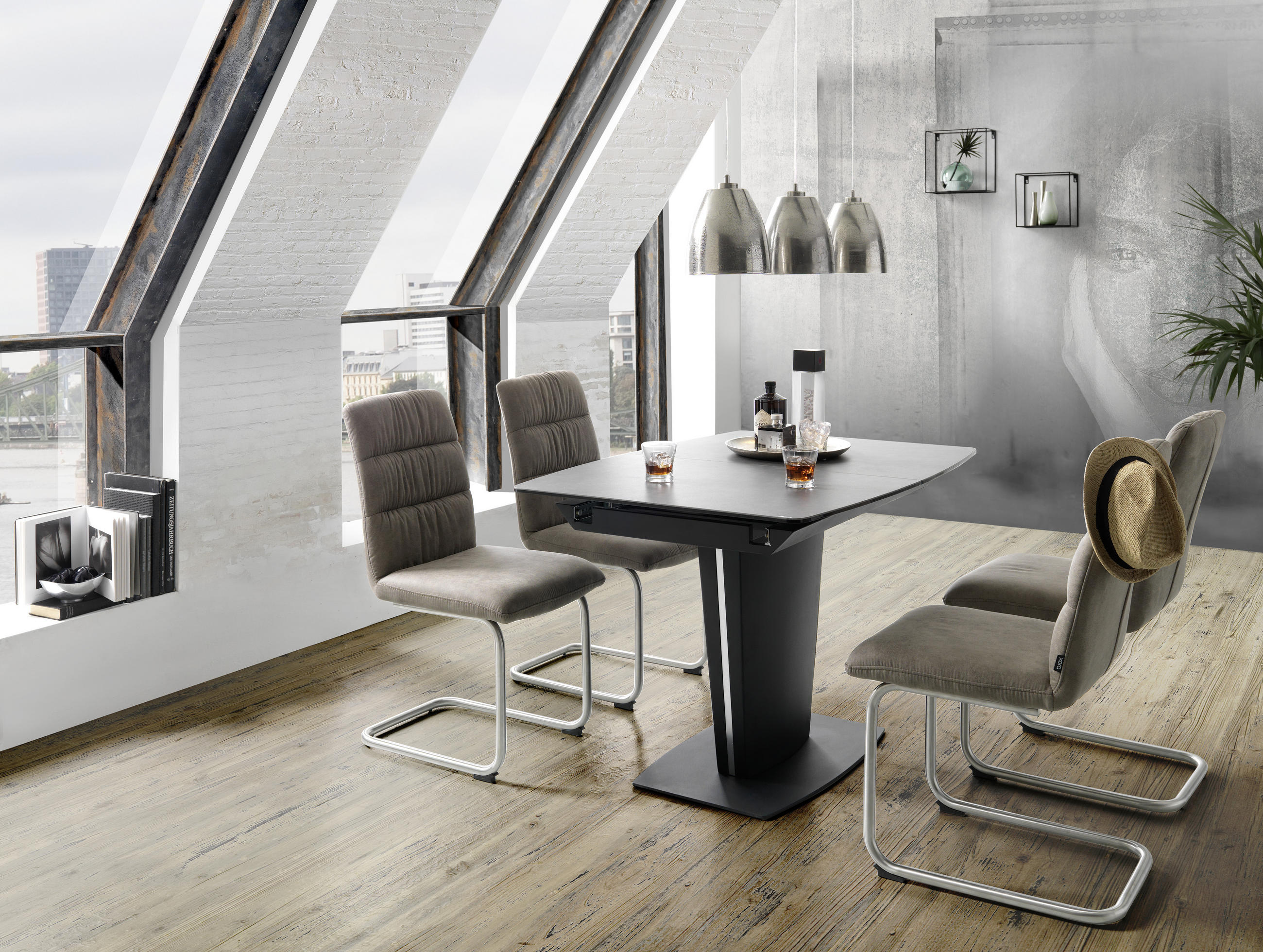 ESSTISCH in Metall, Glas, Keramik, Holzwerkstoff 120-160/85/76 cm   - Schwarz/Grau, Modern, Glas/Keramik (120-160/85/76cm) - Novel