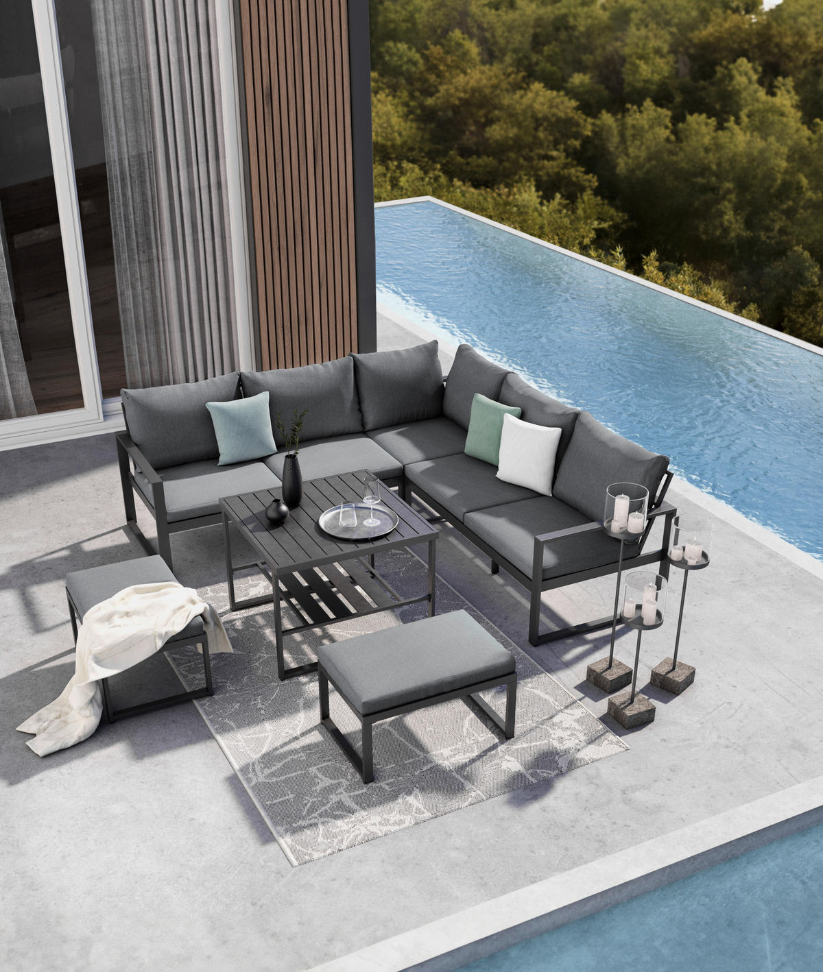 VRTNA LOUNGE GARNITURA aluminij  - siva/črna, Moderno, kovina/tekstil (235/235cm) - Ambia Garden