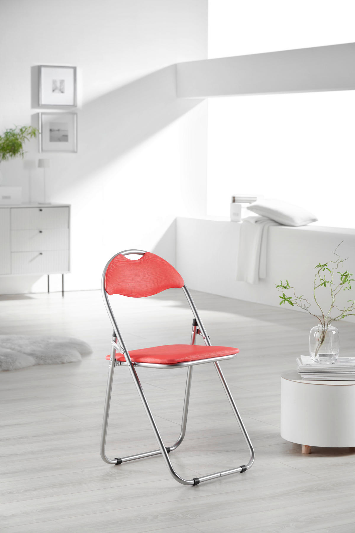 SCAUN PLIABIL in metal, textil roșu, culoare aluminiu  - roșu/culoare aluminiu, Design, metal/textil (44/80/47cm) - Boxxx