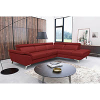 ECKSOFA Rot Echtleder Rücken echt, Armteilverstellung, Kopfteilverstellung  - Silberfarben/Rot, Design, Leder/Metall (228/283cm) - Livetastic