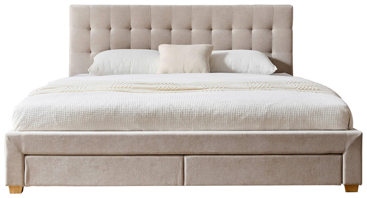 POLSTERBETT 140/200 cm, inkl. gepolstertes Kopfteil, Lattenrost, Bettschubladen,  in Beige  - Beige/Naturfarben, Design, Holz/Textil (140/200cm) - Boxxx
