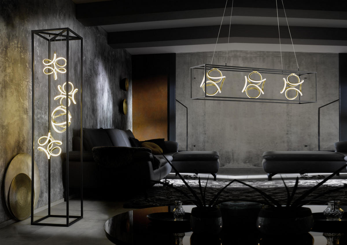 LED-HÄNGELEUCHTE 160/108/26 cm    - Goldfarben/Schwarz, Design, Metall (160/108/26cm) - Fischer & Honsel