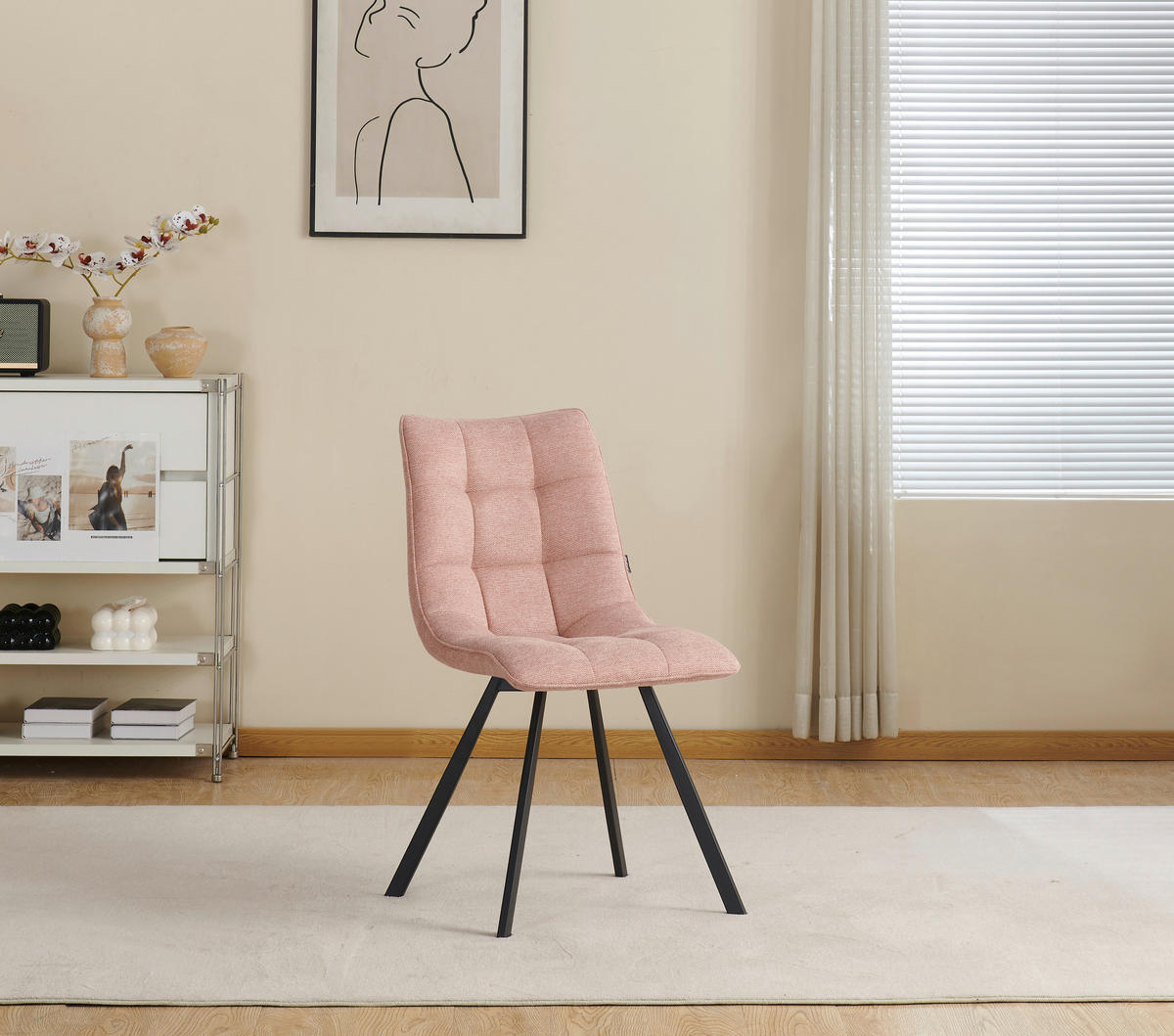 STUHL Leinenoptik Rosa, Schwarz  - Schwarz/Rosa, Design, Textil/Metall (47/86/61cm) - Xora