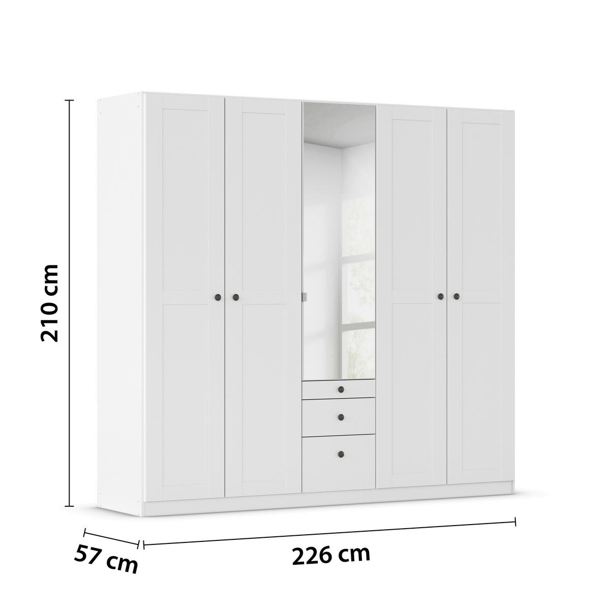 DREHTÜRENSCHRANK 226/210/54 cm,  in Weiß, 5-türig  - Schwarz/Weiß, KONVENTIONELL, Glas/Holzwerkstoff (226/210/54cm) - home24