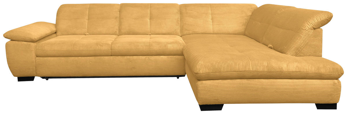 ECKSOFA in Cord Currygelb  - Currygelb/Schwarz, Design, Textil/Metall (313/242cm) - Xora