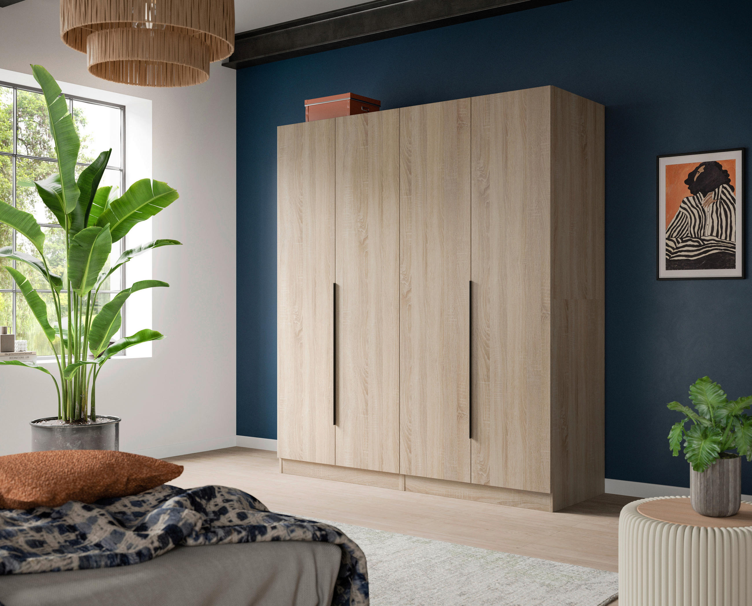 DREHTÜRENSCHRANK 160/181/52 cm,  in Sonoma Eiche, 4-türig  - Schwarz/Sonoma Eiche, MODERN, Holzwerkstoff/Kunststoff (160/181/52cm) - MID.YOU