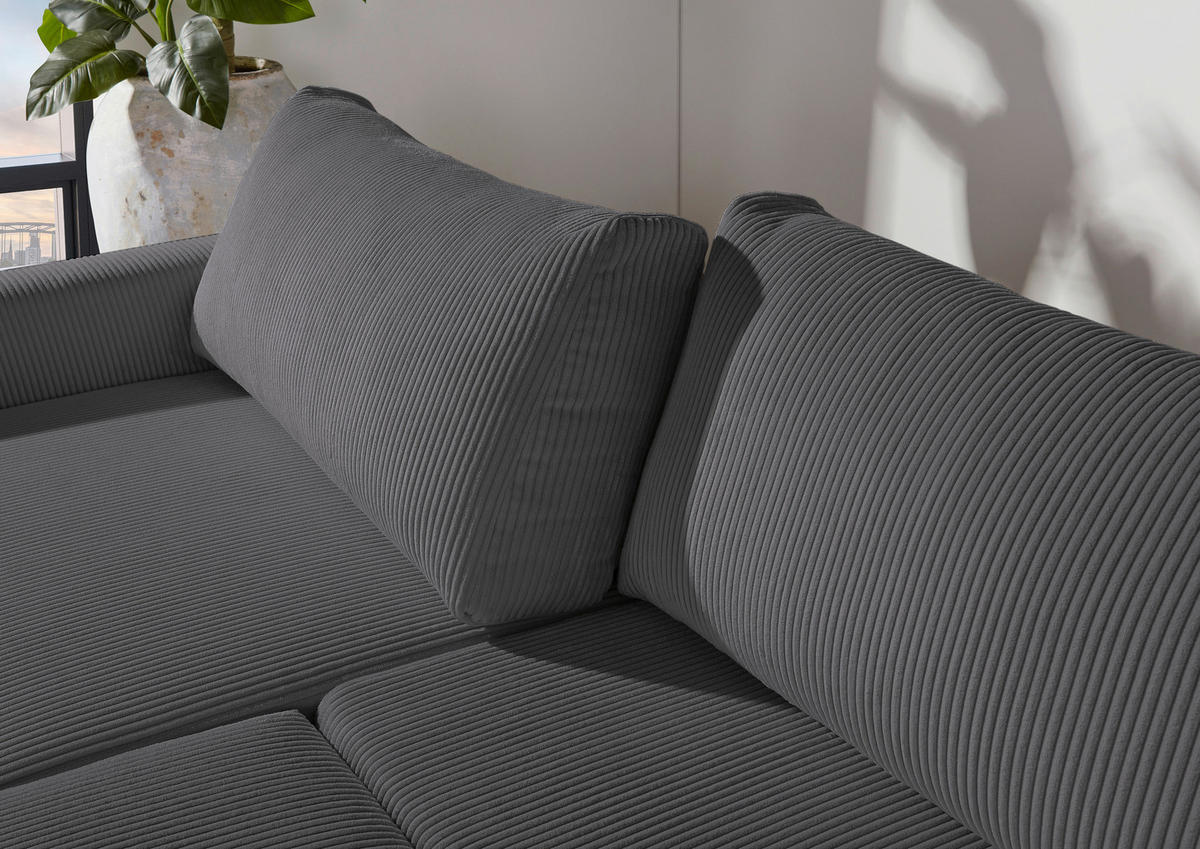 2,5-SITZER in Cord Dunkelgrau  - Dunkelgrau/Schwarz, Design, Kunststoff/Textil (240/70/125cm) - Xora