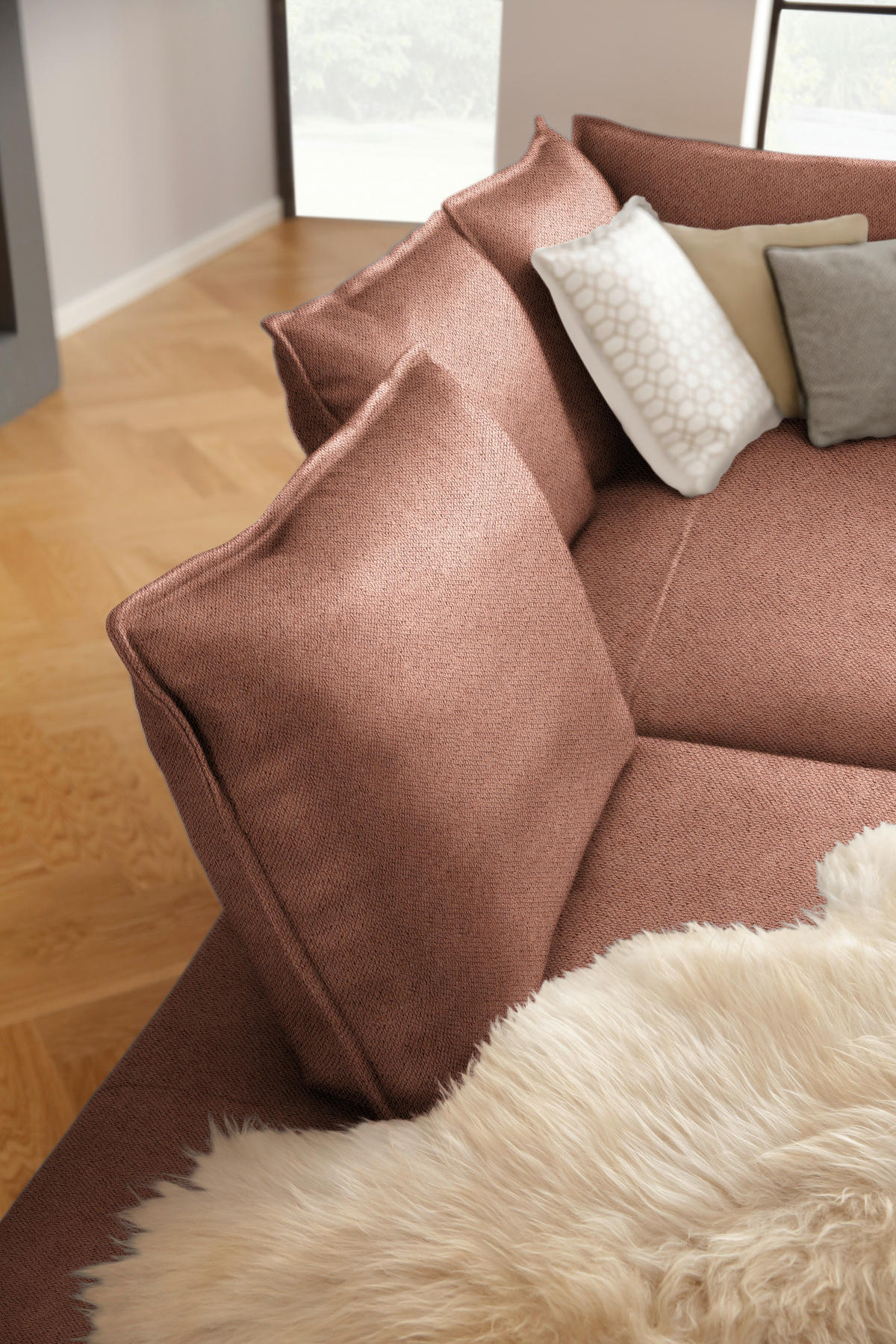 ECKSOFA in Webstoff Terracotta  272/340 cm  - Terracotta/Schwarz, MODERN, Textil/Metall (272/340cm) - W.Schillig