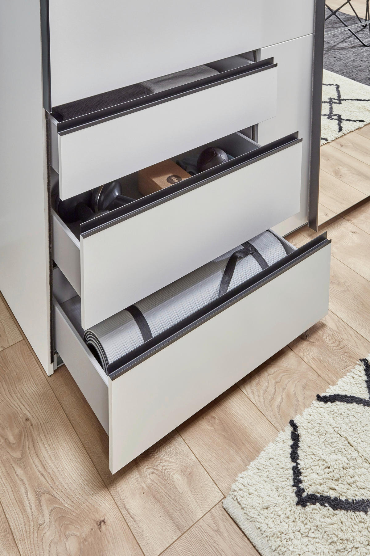 SCHWEBETÜRENSCHRANK 300/216/65 cm 3-türig Weiß  - Schwarz/Weiß, MODERN, Glas/Holzwerkstoff (300/216/65cm) - MID.YOU