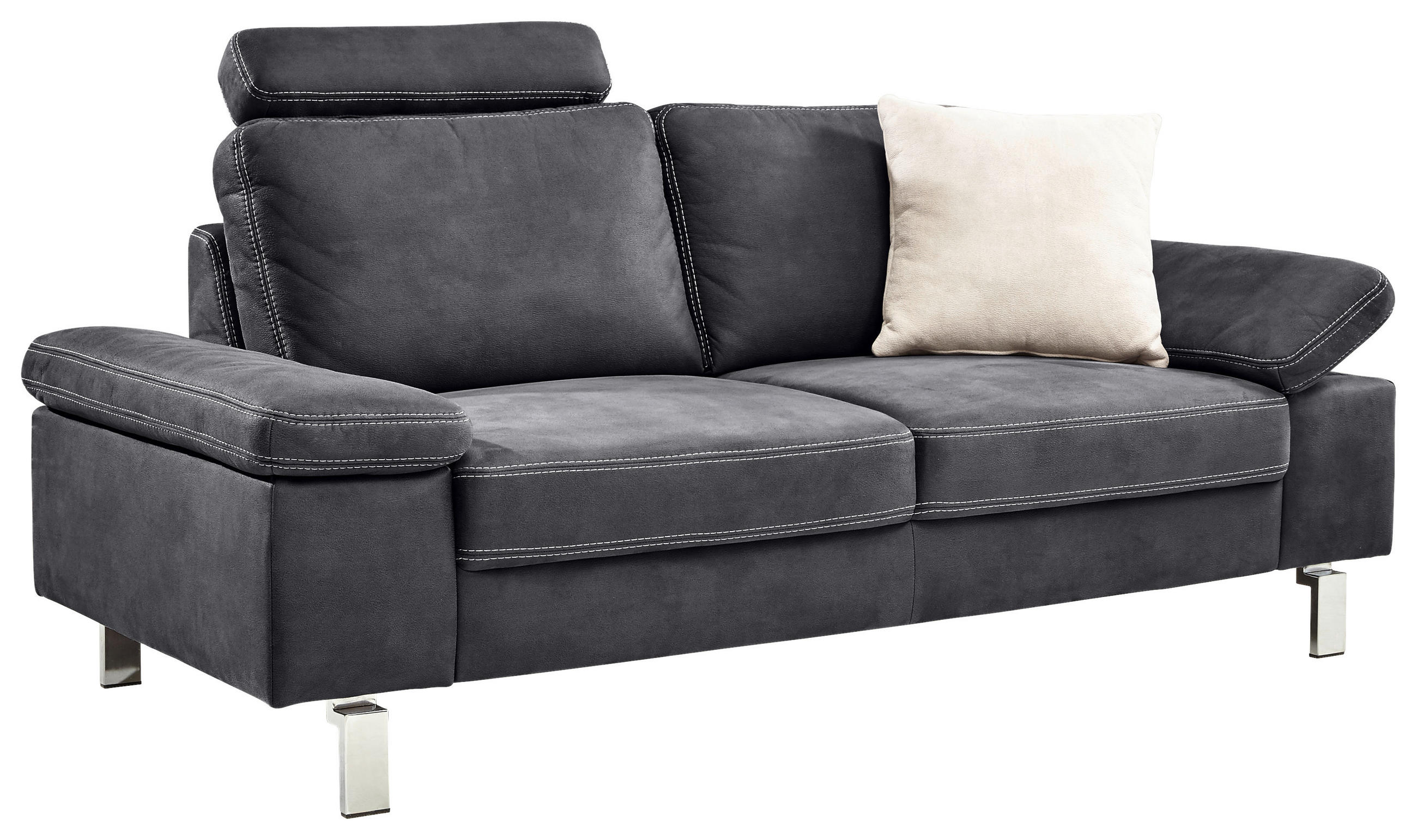2-SITZER-SOFA Mikrofaser Grau  - Chromfarben/Beige, Design, Textil/Metall (194/86/97cm) - Hom`in