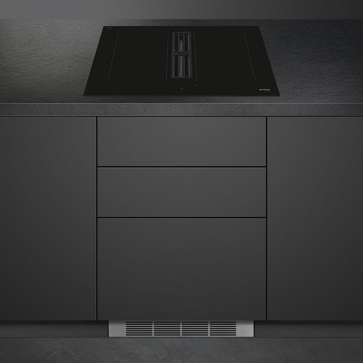KOCHFELD-DUNSTABZUG-KOMBI HOBD472D  - Schwarz, Basics, Glas/Metall (70/23/52cm) - SMEG