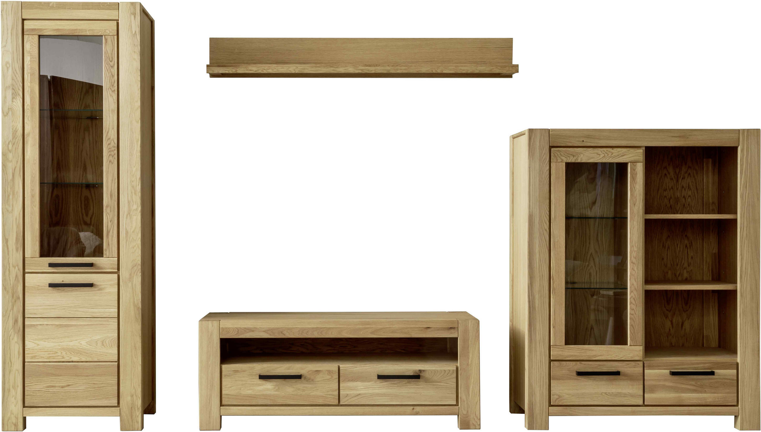 WOHNWAND 4-teilig  in Wildeiche  346/199/50 cm  - Wildeiche/Schwarz, Natur, Glas/Holz (346/199/50cm) - Carryhome