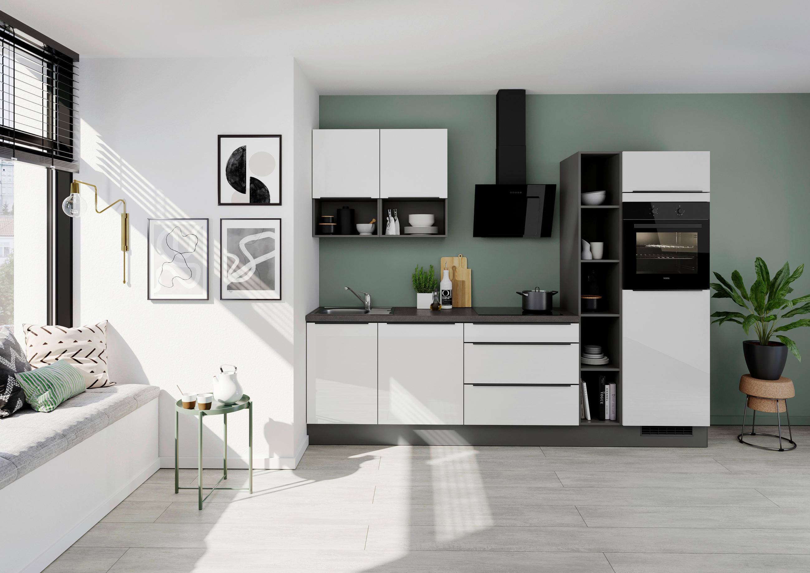 Impuls Küchenblock IP 4050 Weiß Hochglanz 280 cm