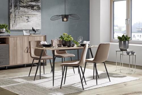 TISCHGRUPPE Schwarz, Eichefarben, Dunkelbraun  - Eichefarben/Dunkelbraun, KONVENTIONELL, Textil/Metall - P & B