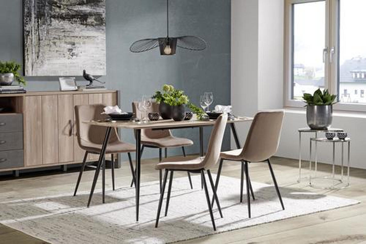 TISCHGRUPPE Schwarz, Eichefarben, Dunkelbraun  - Eichefarben/Dunkelbraun, KONVENTIONELL, Textil/Metall - P & B