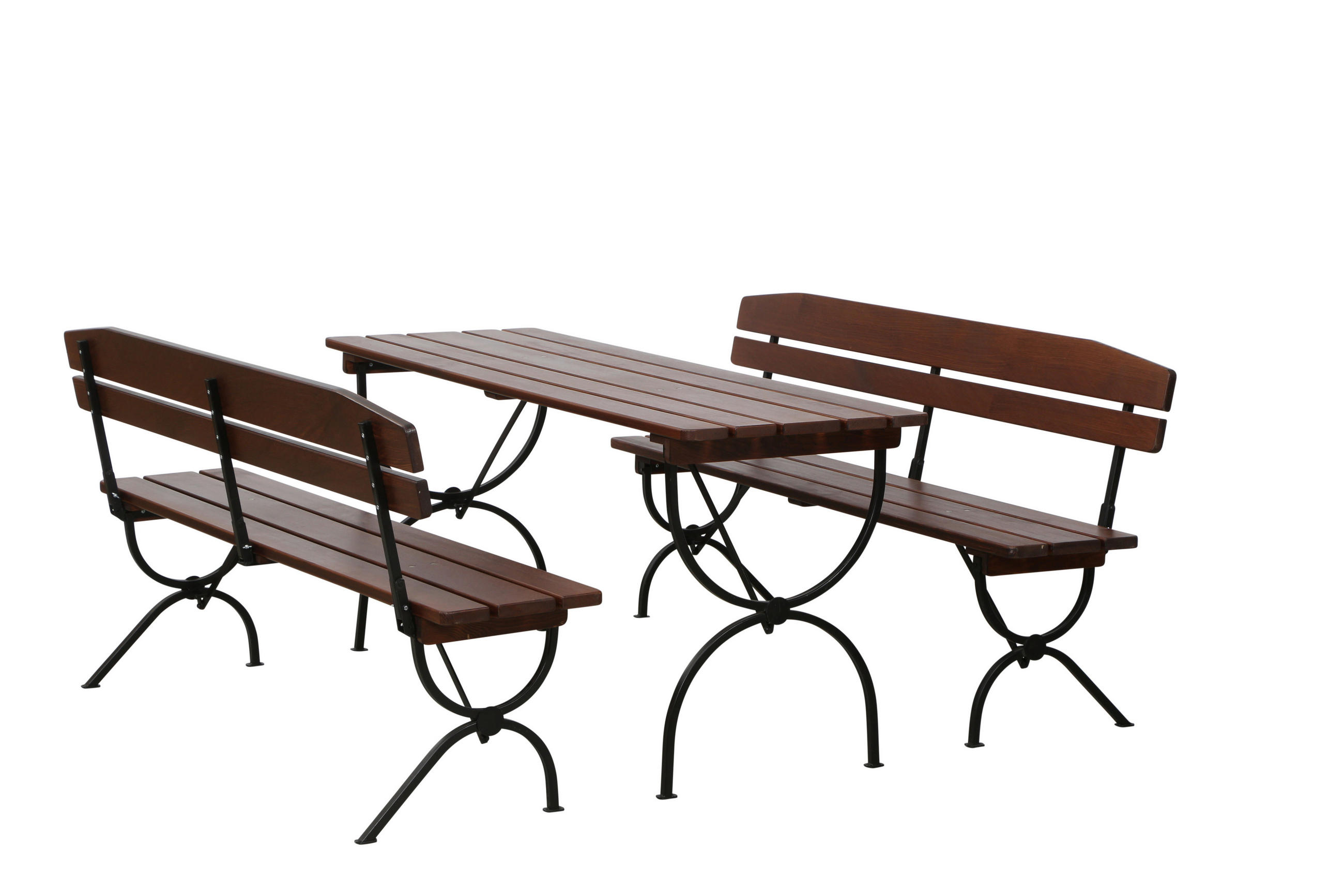 BIERTISCHGARNITUR 3-teilig  - Dunkelbraun, MODERN, Holz/Metall (60/60/180cm) - Gardenson