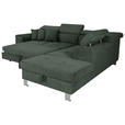 ECKSOFA inkl. Funktionen Waldgrün Cord  - Waldgrün/Silberfarben, Design, Textil/Metall (257/226cm) - Xora