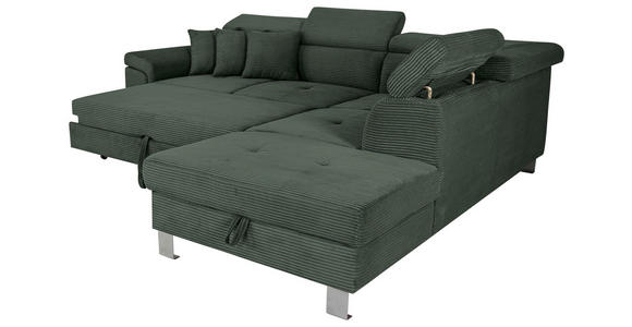 ECKSOFA inkl. Funktionen Waldgrün Cord  - Waldgrün/Silberfarben, Design, Textil/Metall (257/226cm) - Xora