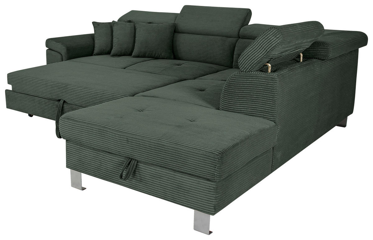 HÖRNSOFFA i manchester skogsgrön  - skogsgrön/silver, Design, metall/textil (257/226cm) - Livetastic